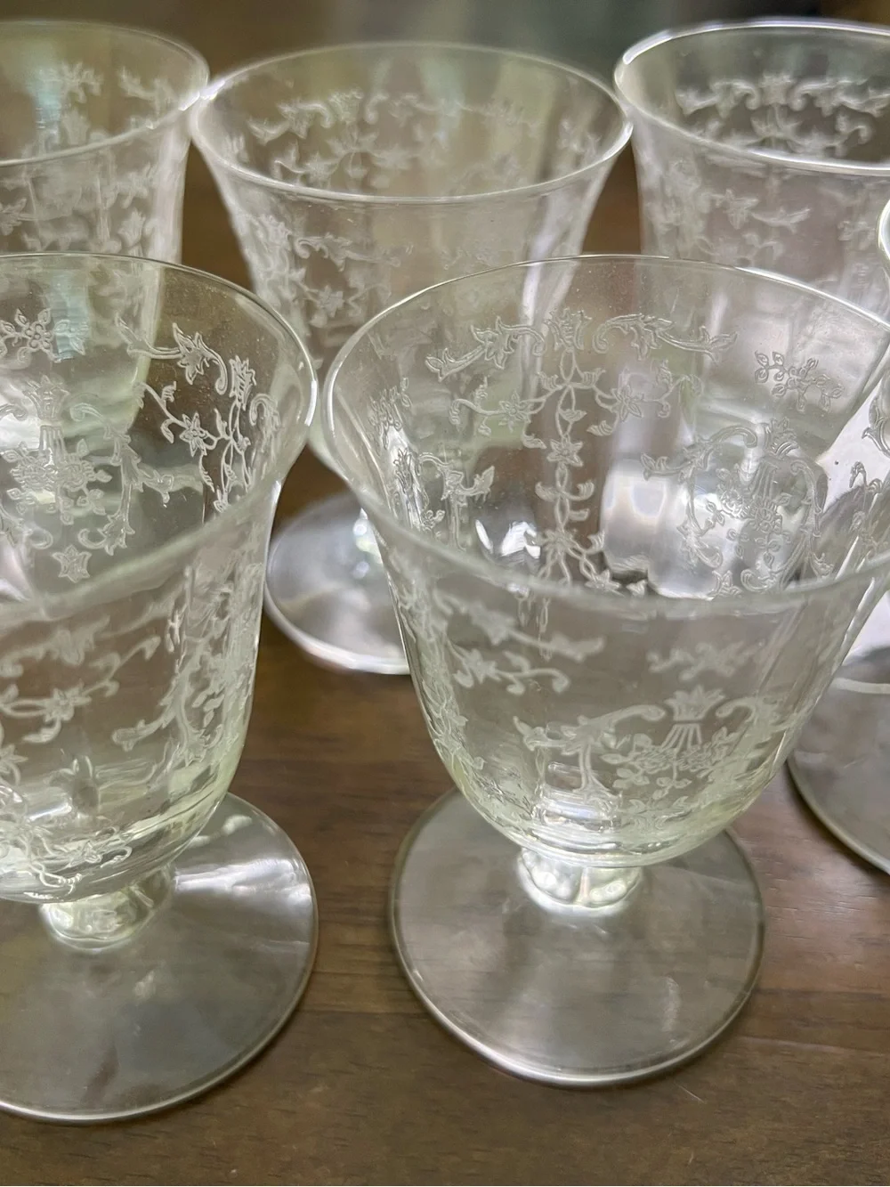 Fostoria-Elegant Etched Glass Sorbet Goblets - Set of 6, Clear